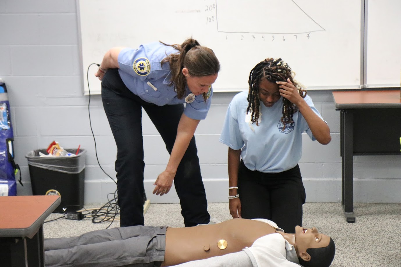 Student learning how to do hands-only CPR