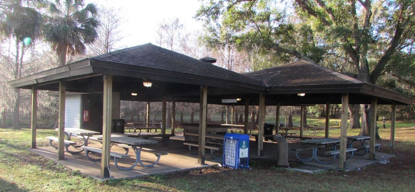 Pavilions 1-4 surrounded by trees.