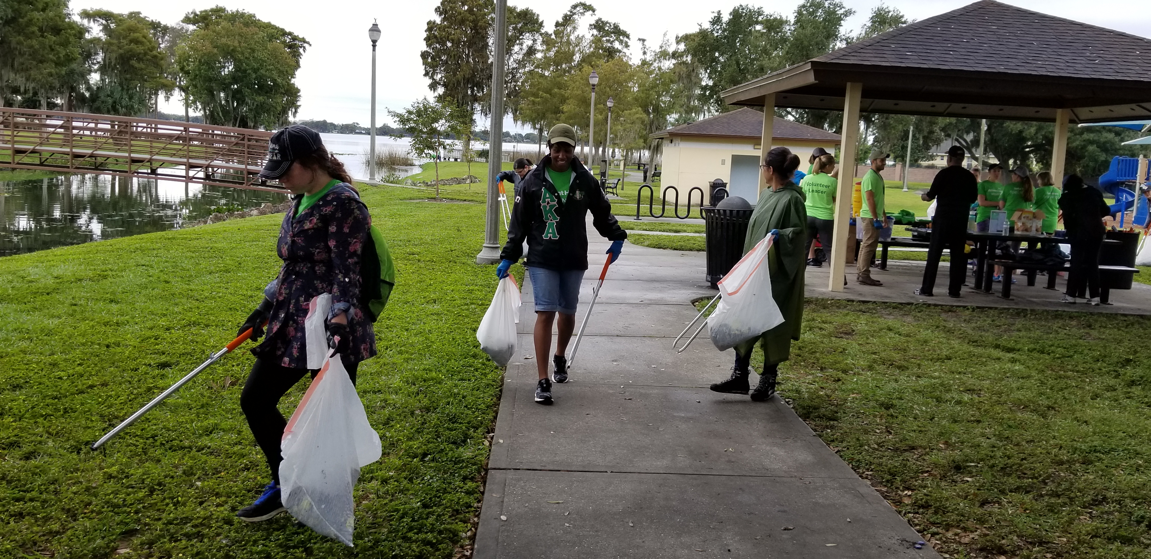 Volunteers cleaning up a local park